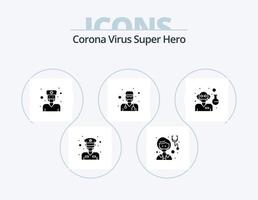 Corona-Virus-Superheld-Glyphen-Icon-Pack 5-Icon-Design. Professor. männlich. Frau. Gesundheit. männlich vektor