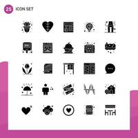 Gruppe von 25 soliden Glyphen Zeichen und Symbolen für die Taillenanalyse Grundideen Planung editierbarer Vektordesign-Elemente vektor