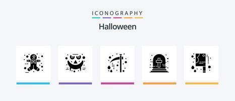 Halloween Glyph 5 Icon Pack inklusive blutigem Halloween-Messer. Grab. Feier. Halloween-Friedhofskreuz. Friedhofskreuz. kreatives Symboldesign vektor