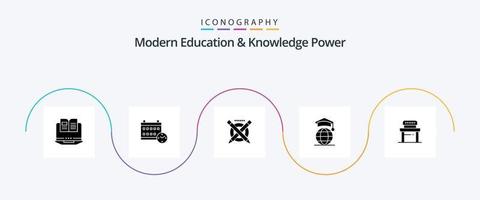 modern utbildning och kunskap kraft glyf 5 ikon packa Inklusive studerande. gradering. penna. uppkopplad. klot vektor