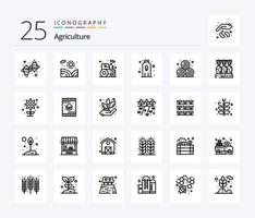 Landwirtschaft 25-Zeilen-Icon-Pack inklusive Stroh. Landwirtschaft. Wasser. Anlage. Traktor vektor