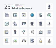 Codierung und App-Entwicklung 25 Zeilen gefülltes Icon-Paket inklusive Verbindung. weltweit. os. Programm. Anwendung vektor