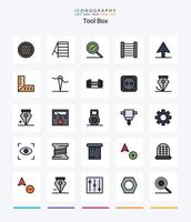kreative Werkzeuge 25 Zeilen gefülltes Icon Pack wie Werkzeuge. nähen. Leiter. Nadel. Werkzeug vektor