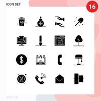 grupp av 16 fast glyfer tecken och symboler för procentsats övervaka vård spade jordbruk redigerbar vektor design element