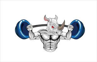 rino bodybuilding maskotar vektor illustration