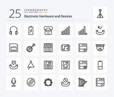 Geräte 25-Zeilen-Icon-Pack inklusive Signal. Verbindung. elektrisch. Telefon. Kontakt vektor