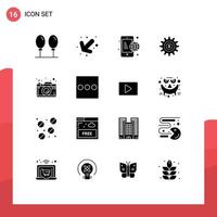 uppsättning av 16 kommersiell fast glyfer packa för fotografi Foto global kamera pengar redigerbar vektor design element