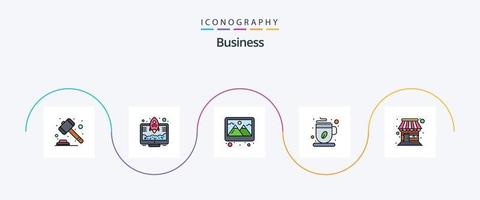 företag linje fylld platt 5 ikon packa Inklusive affär. kaffe kopp. ram. te. kaffe vektor