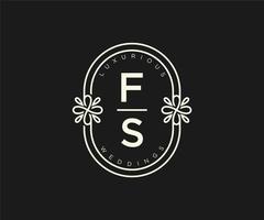 fs initialen brief hochzeitsmonogramm logos vorlage, handgezeichnete moderne minimalistische und florale vorlagen für einladungskarten, datum speichern, elegante identität. vektor