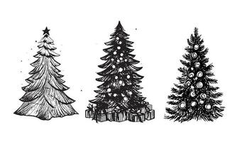 Weihnachtsbaum-Set, handgezeichnete Illustrationen. vektor