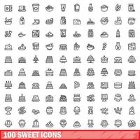 100 süße Symbole gesetzt, Umrissstil vektor