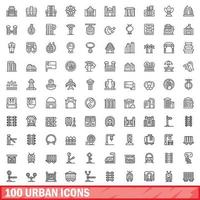 100 urbane Symbole gesetzt, Umrissstil vektor