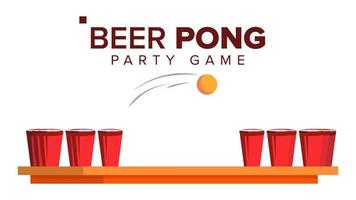 öl pong spel vektor. alkohol fest spel. röd koppar och ping pong boll. isolerat platt illustration vektor
