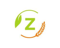 landwirtschaftslogo auf z-buchstabenkonzept. Logo-Design für Landwirtschaft und Landwirtschaft. Agribusiness, Öko-Bauernhof und ländliches Landdesign vektor