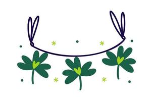 Kleeblatt-Feiertagsgirlande. Grüne Kleeblätter mit Herz hängen an einem Band. irisches symbol für glück, vermögen, gewinn. isoliert auf weiß. cartoon clipart für karten nach st. patrick's day, plakate, web vektor
