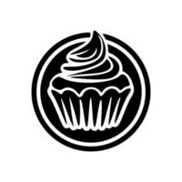 wunderschön gestaltetes Schwarz-Weiß-Kuchenlogo. Es ist ideal für alle Betriebe in der Süßwaren- oder Süßwarenindustrie wie Bäckereien und Konditoreien. vektor