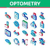 isometrische ikonen der optometrie-medizinischen hilfe stellten vektor ein