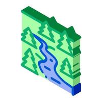 strömmande flod bland skog isometrisk ikon vektor illustration