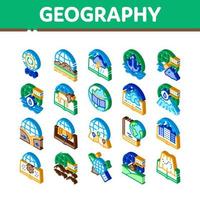 geografi utbildning isometrisk ikoner uppsättning vektor