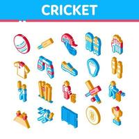 cricket spel isometrisk element ikoner uppsättning vektor