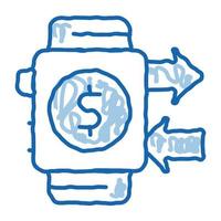 zahlung smart watch pay pass gekritzel symbol hand gezeichnete illustration vektor