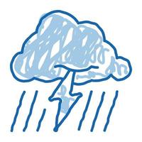 Regen-Blitz-Doodle-Symbol handgezeichnete Illustration vektor