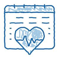 Herz-Cardio-Kalender-Doodle-Symbol handgezeichnete Illustration vektor