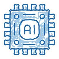 artificiell intelligens mikrochip klotter ikon hand dragen illustration vektor