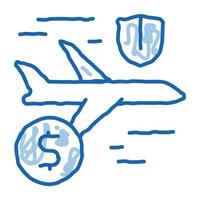 Flugzeug Reiseversicherung Doodle Symbol handgezeichnete Abbildung vektor