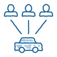 taxi für gruppe von personen online-auto-doodle-symbol hand gezeichnete illustration vektor