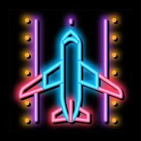 flugzeug auf landebahn flughafen neonglühen symbol illustration vektor