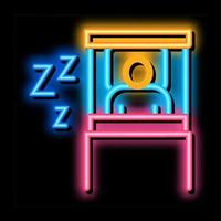 mänsklig sovande tid i säng neon glöd ikon illustration vektor