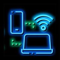 smartphone och bärbar dator Wi-Fi förbindelse neon glöd ikon illustration vektor