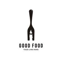 Bra mat logotyp design mall. grafisk gaffel och ljus ikon symbol för Kafé, restaurang, matlagning företag. vektor