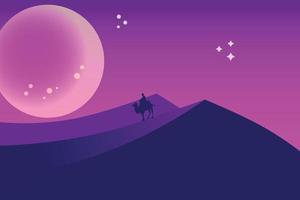 Illustration einer nächtlichen Landschaft in der Wüste mit einem so schönen Mond und einem laufenden Kamel vektor