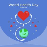 Poster zum Weltgesundheitstag mit Herzform und Stethoskop, geeignet für Grußkarten und Social-Media-Beiträge vektor