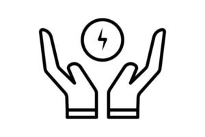 Abbildung des Energiesymbols sparen. Handsymbol mit Strom. Symbol für Ökologie, erneuerbare Energien. Liniensymbolstil. einfaches Vektordesign editierbar vektor