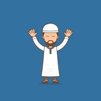 muslimischer männlicher mann mit einladender pose-zeichentrickfigurillustration für ramadhan vektor