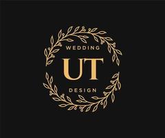 ut initials brief hochzeitsmonogramm logos sammlung, handgezeichnete moderne minimalistische und florale vorlagen für einladungskarten, save the date, elegante identität für restaurant, boutique, café im vektor