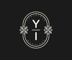 yi initialen brief hochzeitsmonogramm logos vorlage, handgezeichnete moderne minimalistische und florale vorlagen für einladungskarten, datum speichern, elegante identität. vektor