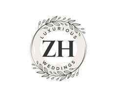 Z H brev bröllop monogram logotyper mall, hand dragen modern minimalistisk och blommig mallar för inbjudan kort, spara de datum, elegant identitet. vektor