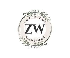 zw initialer brev bröllop monogram logotyper mall, hand dragen modern minimalistisk och blommig mallar för inbjudan kort, spara de datum, elegant identitet. vektor