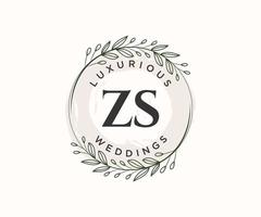 zs initialer brev bröllop monogram logotyper mall, hand dragen modern minimalistisk och blommig mallar för inbjudan kort, spara de datum, elegant identitet. vektor