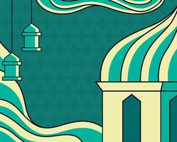 islamisches hintergrundbanner mit kopierraum. und Vektorillustrationen von Moscheen und Laternen vektor