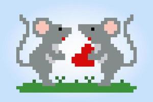 8 bitars pixel av råttor som är förälskade. djur för speltillgångar och korsstygnsmönster i vektorillustrationer. vektor