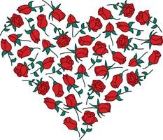 Herz aus roten Rosen mit grünen Blättern vektor