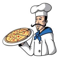 kock med pizza illustration vektor