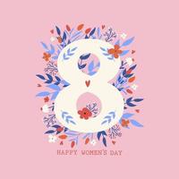 Lycklig kvinnors dag kort med blommor. vektor illustrationer