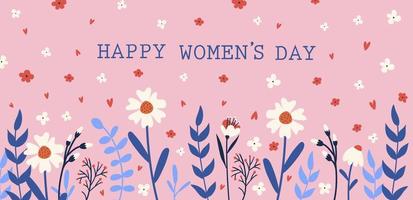 Lycklig kvinnors dag affisch med blommor. vektor illustrationer