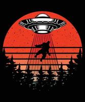 Bigfoot in einer UFO-Grafik-Vektor-T-Shirt-Illustration vektor